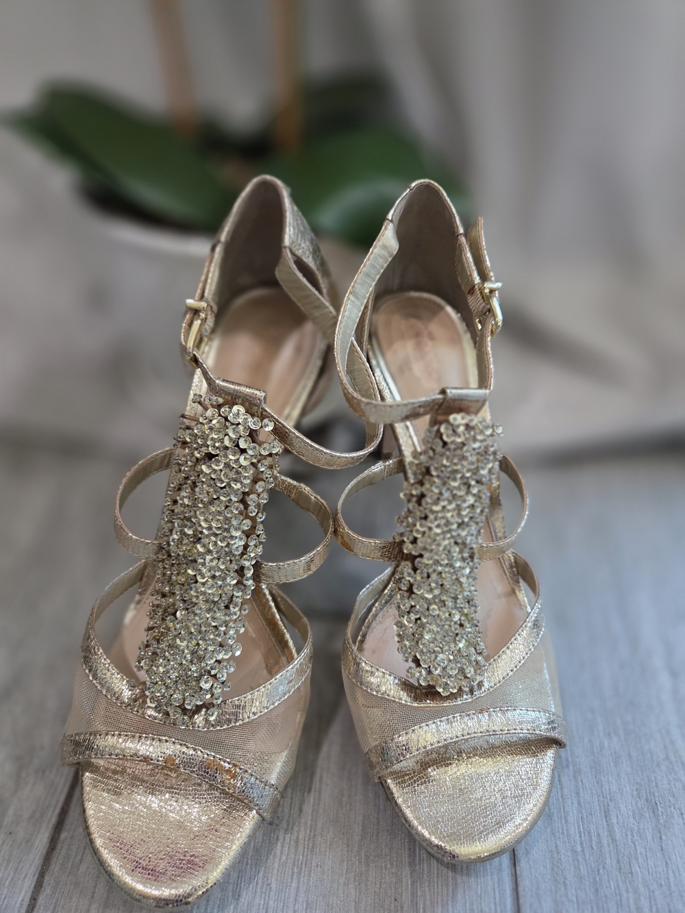 Gianni Bini Gold Sequined Strappy Heels
